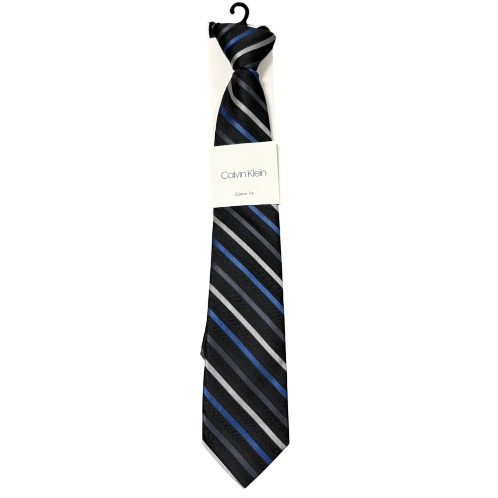 Calvin Klein Boys Zipper Tie Striped Pre-Tied Necktie 14 Inch NWT J2